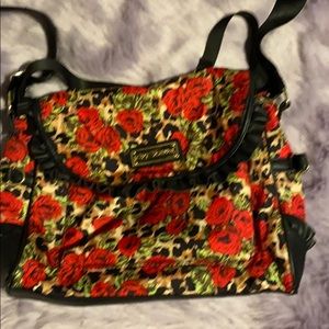 Betsy Johnson leopard and roses shoulder bag